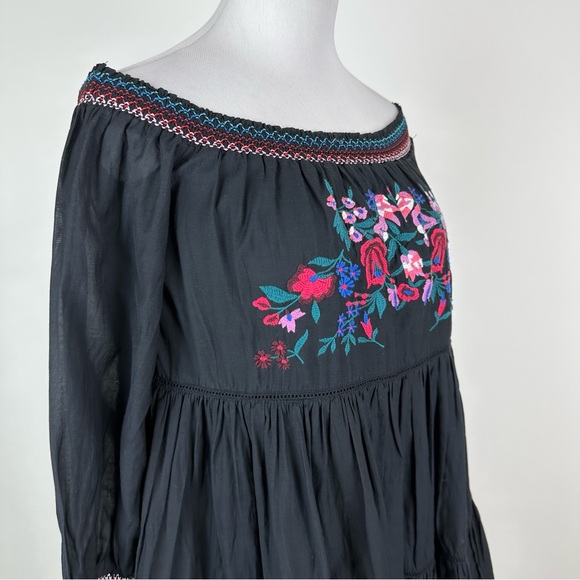 Free People Sunbeams Embroidered Off The Shoulder Boho Mini Dress Size XS - Picture 6 of 14